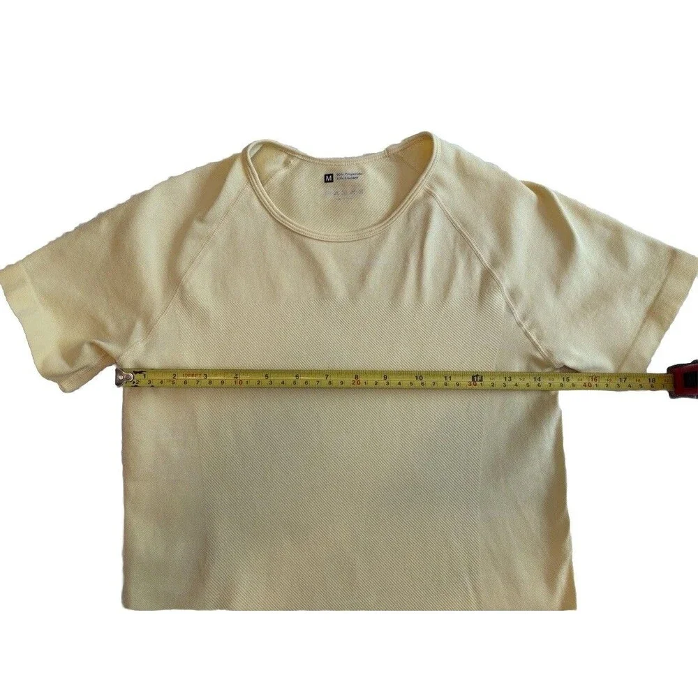 Women’s Butter Yellow Compression Top Stretch Crew Neck Short Sleeve Knit Tee